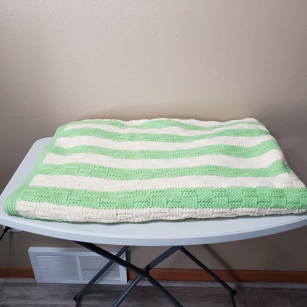 Handmade Mint Green Ivory Afghan Blanket 64x49